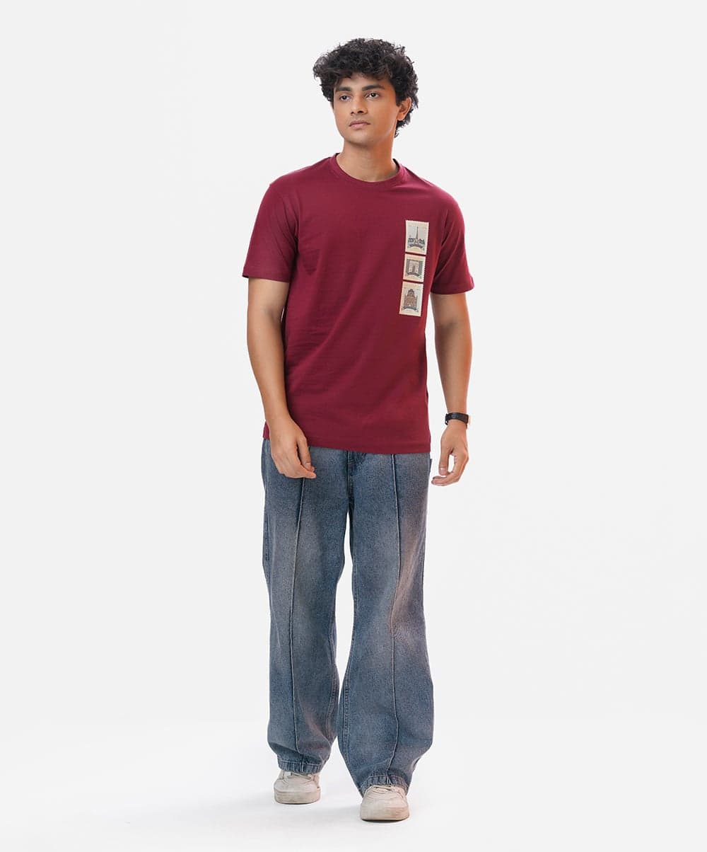 Burgundy Cotton Short Sleeve T-shirt