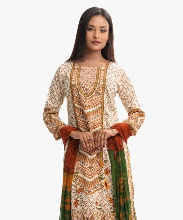 Butter Cream Satin Georgette Karchupi Salwar Kameez